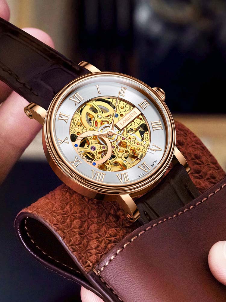 Lobinni Water-resistant  Skeleton Automatic Watch For Men 40.5mm.
