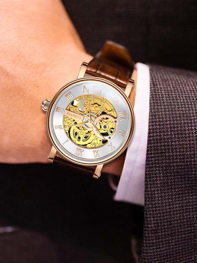 Lobinni Water-resistant  Skeleton Automatic Watch For Men 40.5mm.