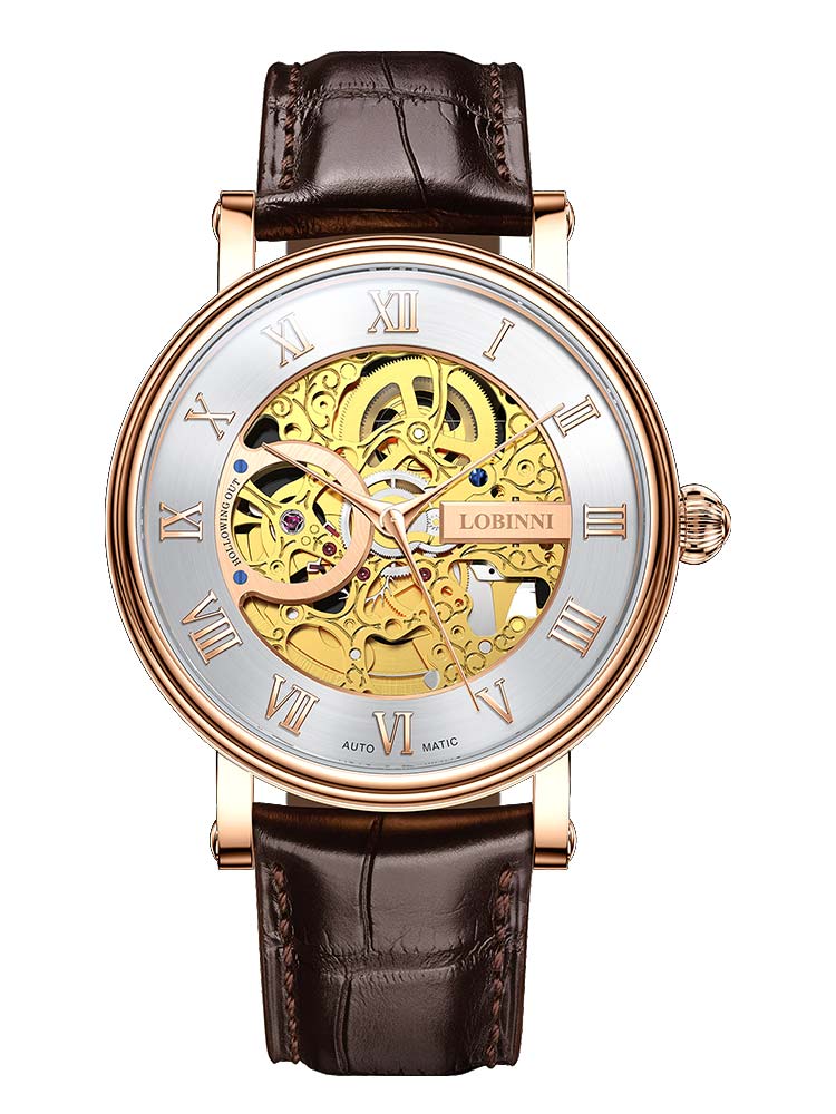 Lobinni Water-resistant  Skeleton Automatic Watch For Men 40.5mm.