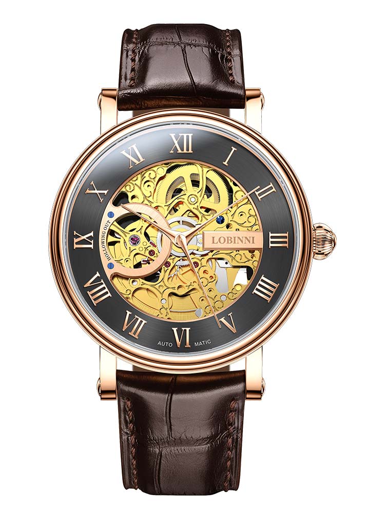 Lobinni Water-resistant  Skeleton Automatic Watch For Men 40.5mm.