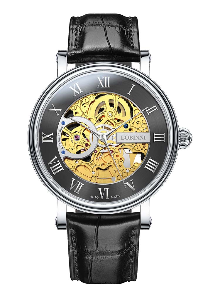 Lobinni Water-resistant  Skeleton Automatic Watch For Men 40.5mm.