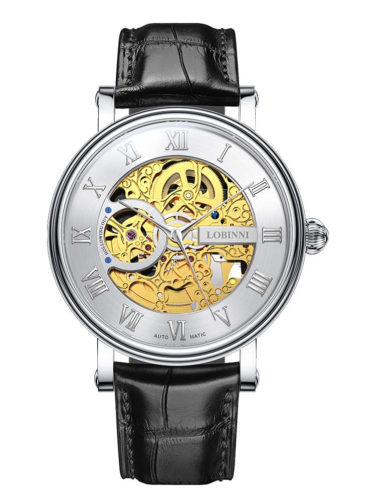 Lobinni Water-resistant  Skeleton Automatic Watch For Men 40.5mm.