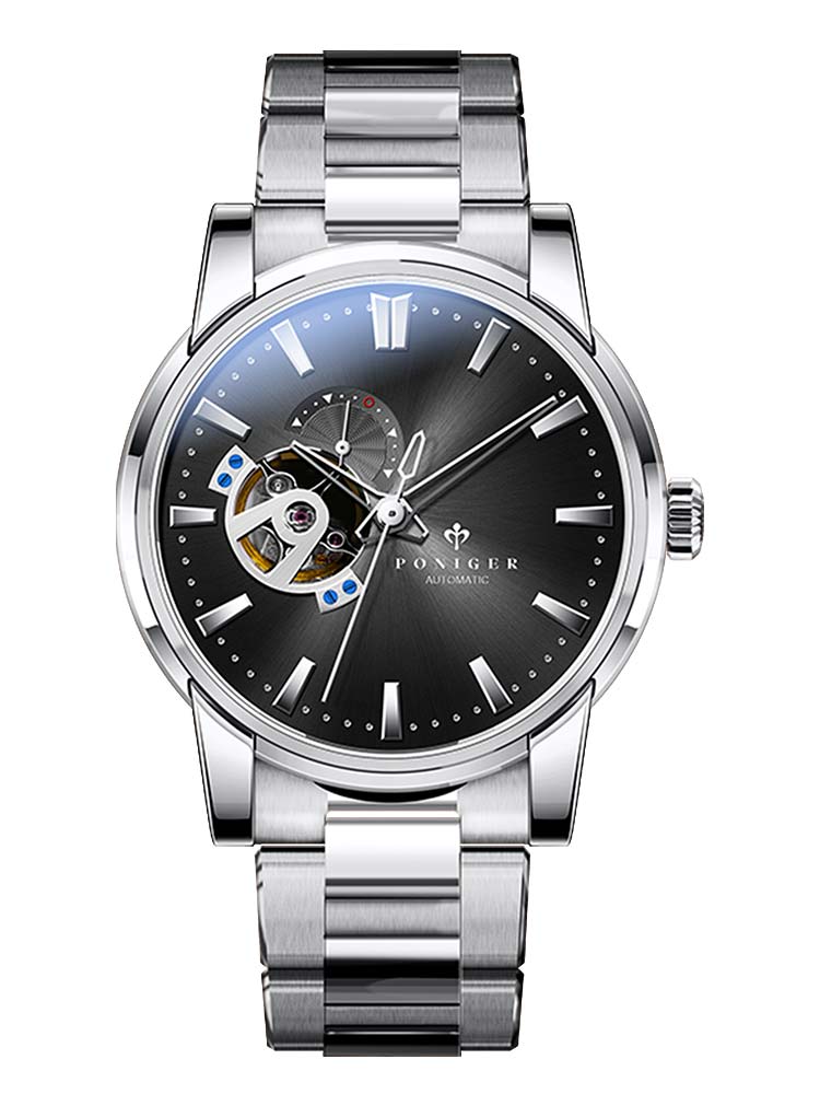 Poniger Hollow Out Modern Luxury Stainless Steel Wrist Watch 42mm.