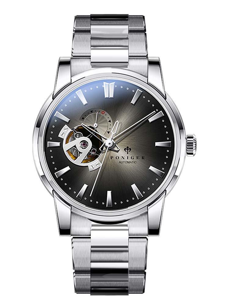 Poniger Hollow Out Modern Luxury Stainless Steel Wrist Watch 42mm.