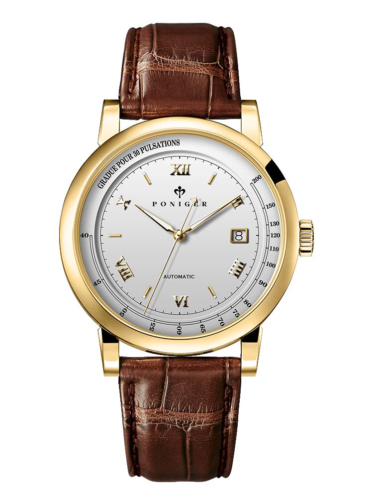 Poniger Men Leather Strap Mechanical Wrist Watch 41.5mm.