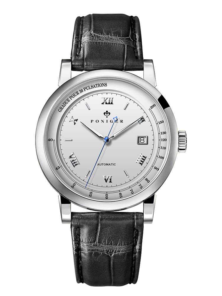 Poniger Men Leather Strap Mechanical Wrist Watch 41.5mm.