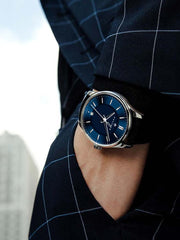 Poniger Simple Style Blue Automatic Watches With Leather Strap 42mm.