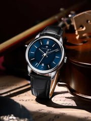 Poniger Simple Style Blue Automatic Watches With Leather Strap 42mm.