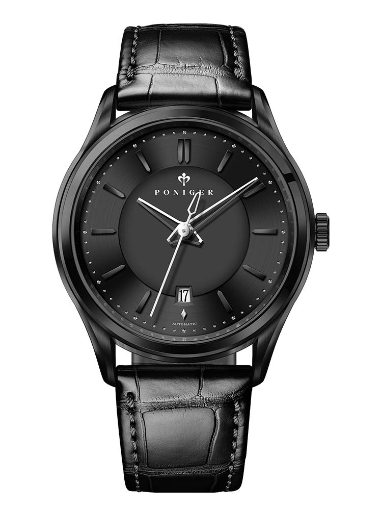 Poniger Simple Style Blue Automatic Watches With Leather Strap 42mm.