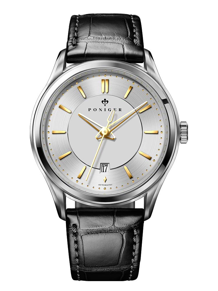Poniger Simple Style Blue Automatic Watches With Leather Strap 42mm.