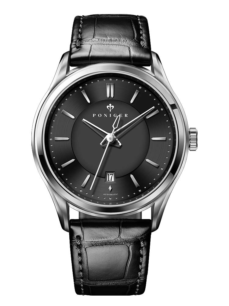 Poniger Simple Style Blue Automatic Watches With Leather Strap 42mm.