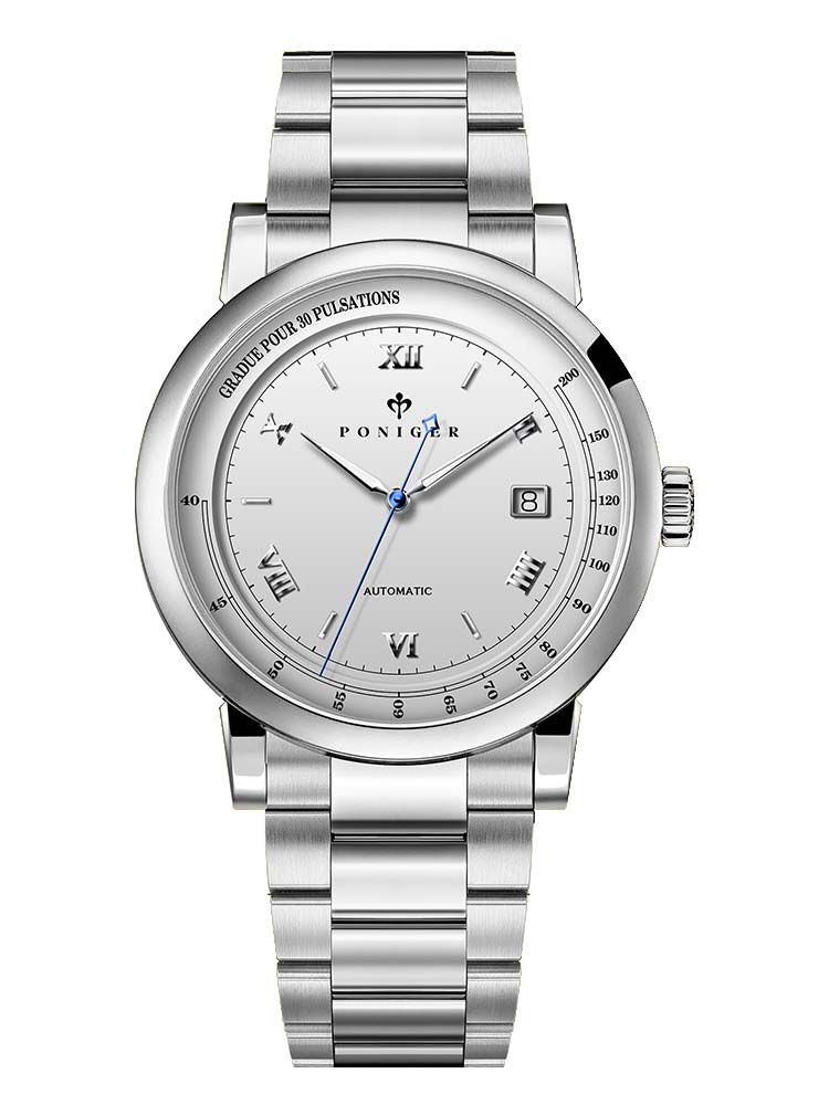 Poniger White Dial Thin Wristwatches For Men Design 41.5mm.
