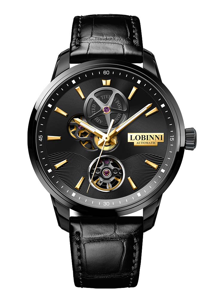 Lobinni Skeleton Men's  Leisure Leather Watches 42mm.