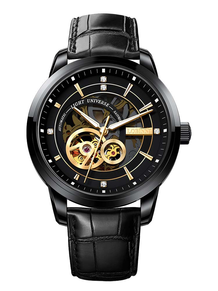 Lobinni Skeleton Design Leather Band Automatic Watch Mechanical 42mm.