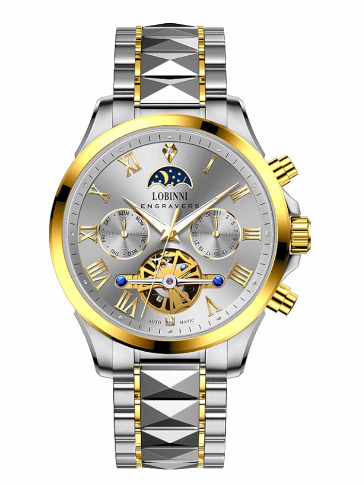Lobinni Weekend Calendar Display Skeleton Automatic Wrist Watch 42mm.