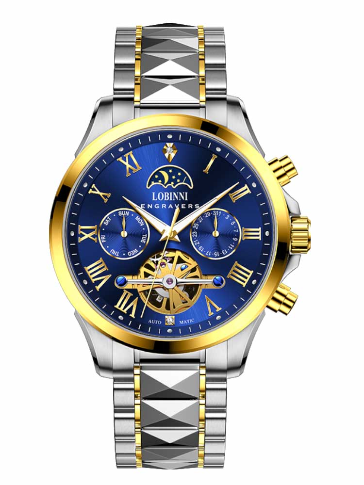 Lobinni Weekend Calendar Display Skeleton Automatic Wrist Watch 42mm.