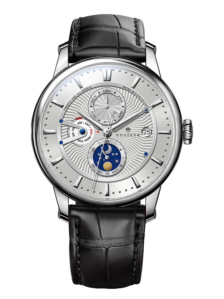 Poniger Multi Function Leather Watch Automatic 42mm.