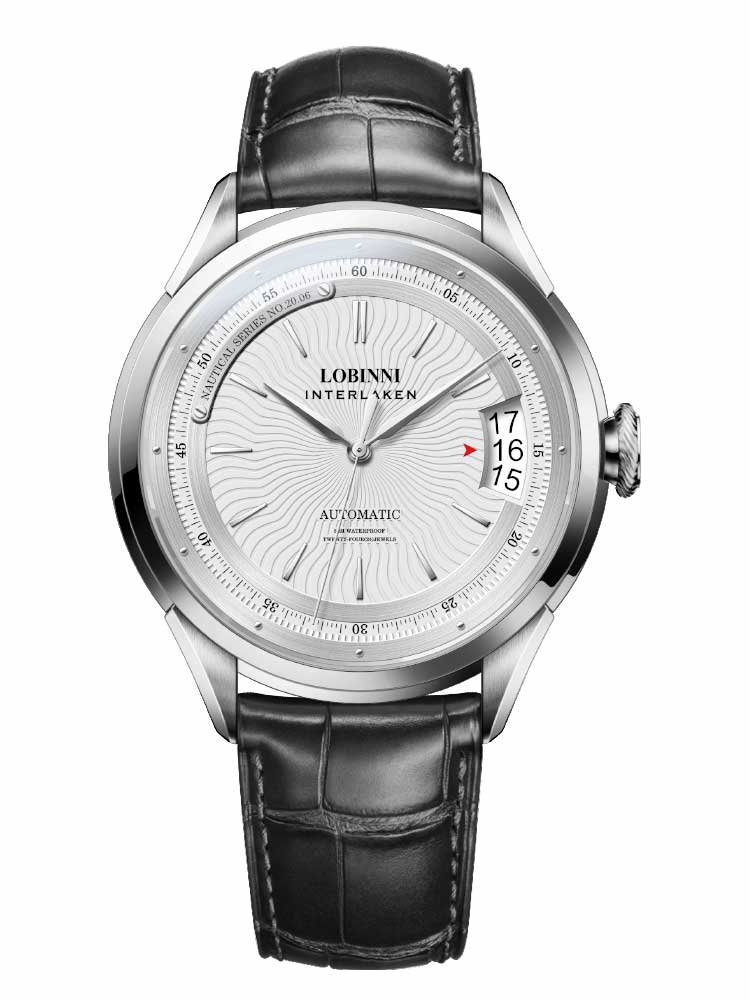 Lobinni Gentleman Leather Strap Men's Calendar Automatic Watch 43.5mm.